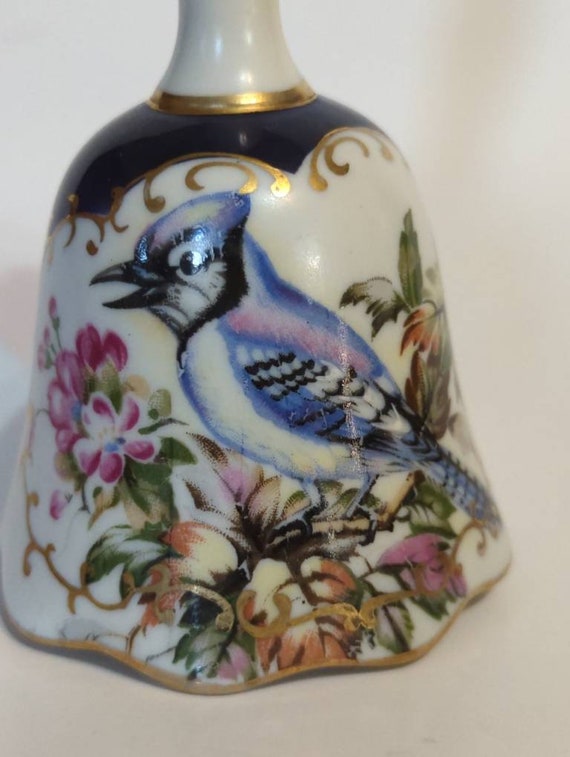 Porcelain Bell,hand Painted China Bell,blue Jay Bell,china Bell