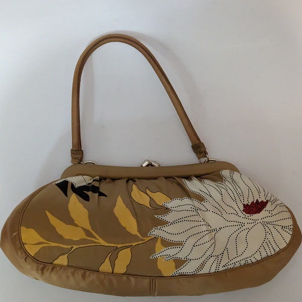 Vintage Silk Banana Republic Handbag,Silk Purse,Top Handle Silk Floral Handbag, Classic Banana Republic Purse,High Quality Baguette Bag