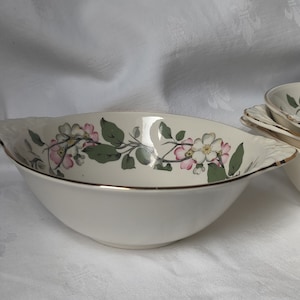 Homer Laughlin Eggshell Nautilus,E 51N 5, Apple Blossom, Berry Bowl, Cereal Bowl, Coupe&#39; Bowl,Ivory with Gold,Lug Handle,