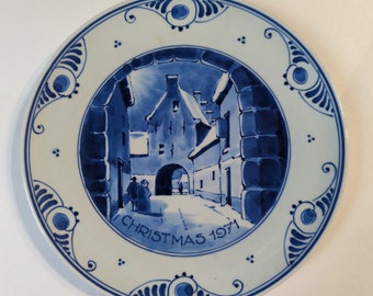 Royal Delft Christmas Plate, Vintage Porceleyne Fles Plate,1971 Signed Christmas Plate,Blue Delft Plate, Collectible Royal Delft,Rare Delft
