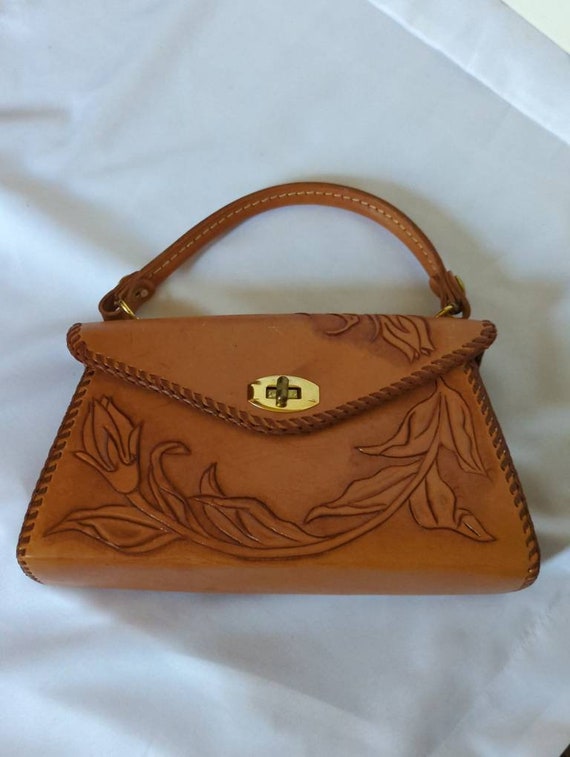 Vintage Tooled Leather,Tooled leather Handbag,Carm