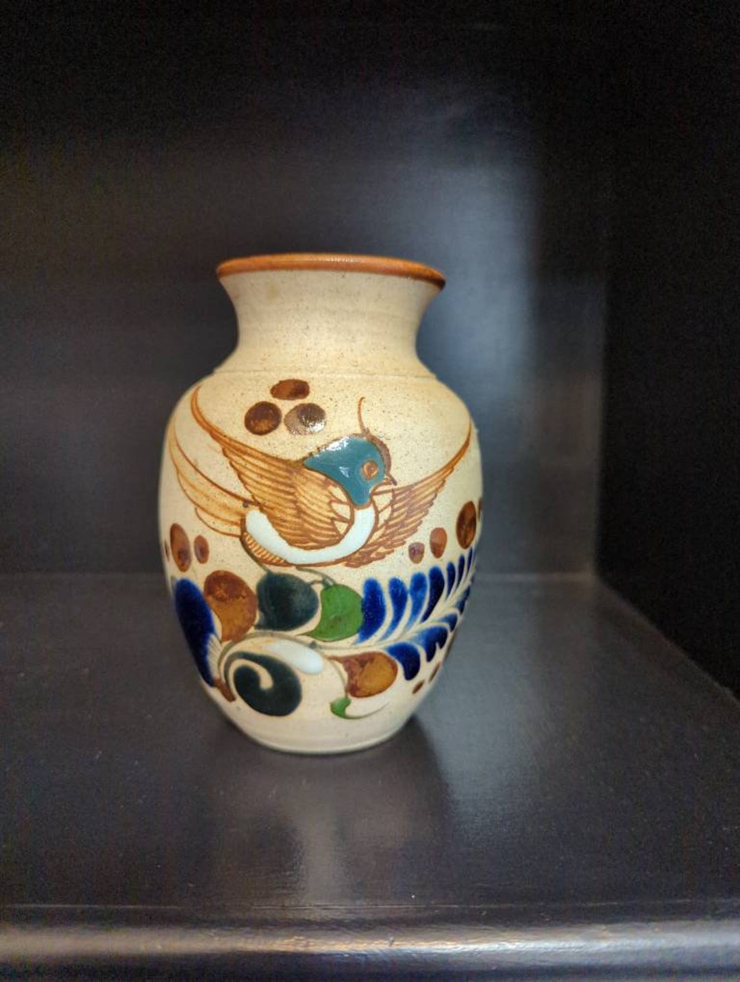 Vintage Tonala Bird Vase, Tonala Pottery Vase, Mexican Folk Art Vase
