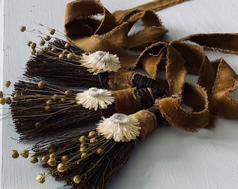 Botanical Mini Broom,  Floral Decor, Cinnamon Broom Essential Oil Scented