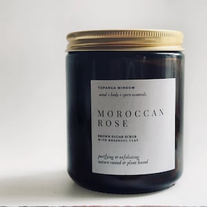 MOROCCAN ROSE Body Scrub Rhassoul Clay, Organic Brown Sugar Scrub , Detoxifying,  Exfoliating