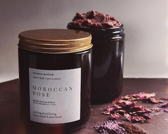 Moroccan Rose Body Scrub, Rhassoul Clay, Organic Sugar, Exfoliating