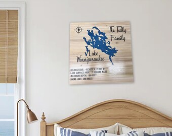 Signo del lago Winnipesaukee/ Arte del lago Winnipesaukee/ Signo de madera de la vida del lago/ Decoración de la casa del lago/ Arte de la pared de la casa del lago/ Signo rústico de la casa del lago