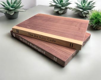 Wood Book Cutting Board Handmade | Custom Literary Kitchen Decor | Book Lover Gift | Hardwood Serving & Display Board