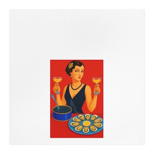 Vintage Glamour Tea Towel featuring Elegant Lady with Champagne, Caviar, and Oysters | Perfect for Entertaining, Kitchen Decor, Foodie Gift