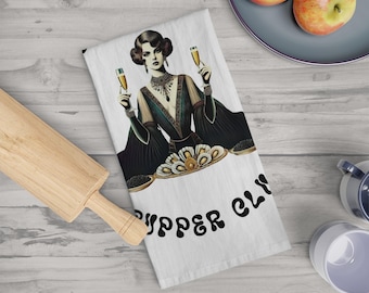 Vintage Art Deco Champagne & Oysters Tea Towel – Hostess Gift