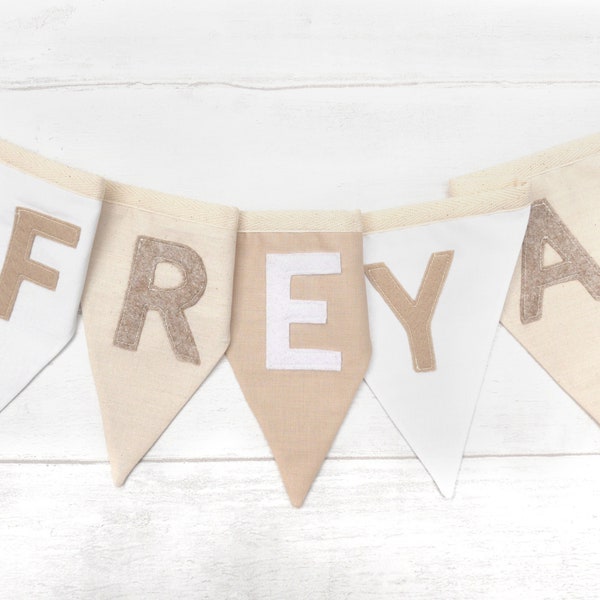 Natural Colours Flag Bunting - Personalise with Name - Bedroom Decor - Nursery Bunting - Baby Gift - New Baby - Baby Shower - Gender Neutral