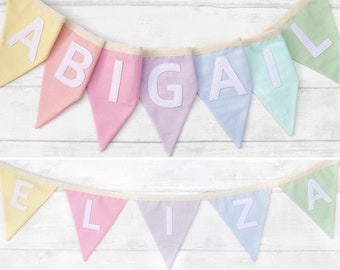 Pastel Rainbow Flag Bunting with Name Personalisation - Bedroom Decor - Nursery - Baby Girl - Girls bedroom - Unicorn Theme - Rainbow party