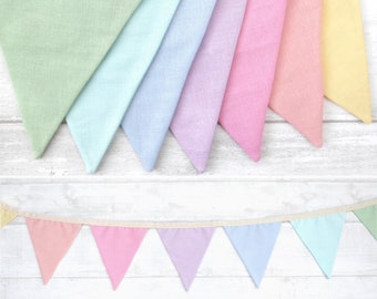 Pastel Rainbow Flag Bunting - Bedroom Decor - Unicorn theme - Nursery - Girls bedroom - Party Wall decoration - Party Table decoration