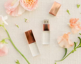 ROSE GOLD / Copper and Crystal USB 3.0 High Speed | Wedding Flash Drive | 8GB | 16GB | 32GB | 64GB | Engraved