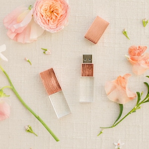 BRUSHED ROSE GOLD / Brushed Copper and Crystal usb 3.0 High Speed | Wedding Flash Drive | 8GB | 16GB | 32GB | 64GB | 128GB | Engraved