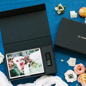BLACK Linen Box | 5x7 Photo and USB Box | Off-White Ribbon | Proof Print Packaging | Photographer Gifts for Clients