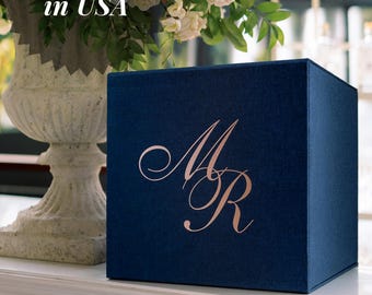 Personalized Wedding Card Box, Linen Reception Envelope Holder with 7.5 Inch Slot