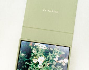 SAGE GREEN Linen Box | 4x6 Photo Box | Off-White Ribbon | Photo storage box | Proof Print Packaging | Photographer Gifts for Clients