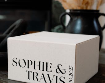 Personalized Linen Wedding Card Box, Linen Reception Envelope Holder with a Slot for gift cards