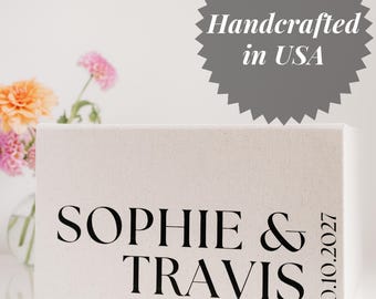 Personalized Wedding Card Box in Cream linen, Linen Reception Envelope Holder with a Slot for gift cards