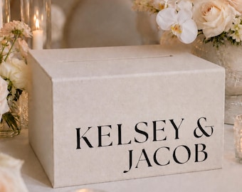 Personalized Linen Wedding Card Box, Linen Reception Envelope Holder with a Slot for gift cards