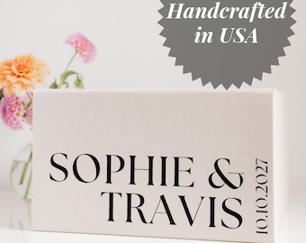 Personalized Wedding Card Box in Cream linen, Linen Reception Envelope Holder with a Slot for gift cards