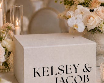 Personalized Linen Wedding Card Box, Linen Reception Envelope Holder with a Slot for gift cards