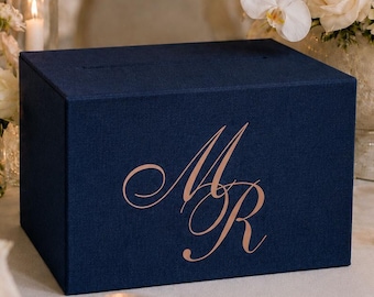 Personalized Wedding Card Box in Navy Blue Linen with many sizes options