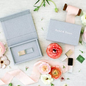 HEATHER GREY Linen Box | USB Box | Sized for Crystal with Metal Cap | Flash Drive Packaging | Photographer Gifts for Clients