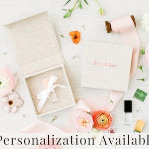 OATMEAL Linen Box | USB Box | Off-White Ribbons | Flash Drive Packaging | Photographer Gifts for Clients