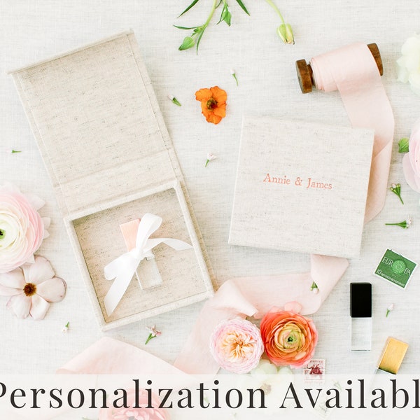 OATMEAL Linen Box | USB Box | Off-White Ribbons | Flash Drive Packaging | Photographer Gifts for Clients
