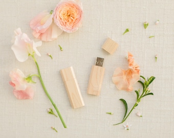 Memoria USB 3.0 de madera de arce de alta velocidad / Corte redondo con tapa / Memoria USB para bodas / 8 GB / 16 GB / 32 GB / 64 GB / Grabada