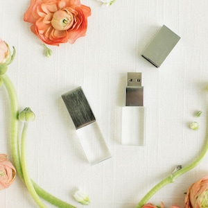 BRUSHED SILVER / Brushed Chrome and Crystal USB 3.0 High Speed | Wedding Flash Drive | 8GB | 16GB | 32GB | 64GB | 128GB | Engraved