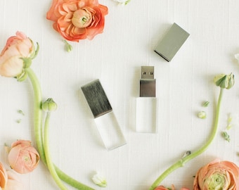 BRUSHED SILVER / Brushed Chrome and Crystal USB 3.0 High Speed | Wedding Flash Drive | 8GB | 16GB | 32GB | 64GB | 128GB | Engraved