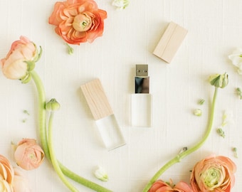 Memoria USB 3.0 de alta velocidad de madera de arce y cristal / Memoria flash para bodas / 8 GB / 16 GB / 32 GB / 64 GB / 128 GB / Grabada