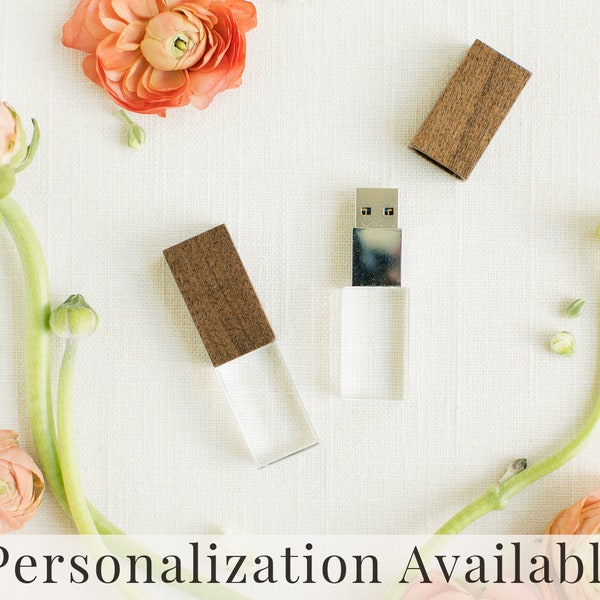 WALNUT Wood and Crystal USB 3.0 High Speed | Wedding Flash Drive | 8GB | 16GB | 32GB | 64GB | 128GB | Engraved