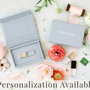 HEATHER GREY Linen Box | USB Box | Sized for Crystal with Metal Cap | Flash Drive Packaging | Photographer Gifts for Clients