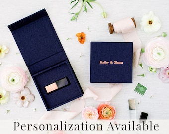 NAVY BLUE Linen Box | USB Box | Flash Drive Packaging | Photographer Gifts for Clients