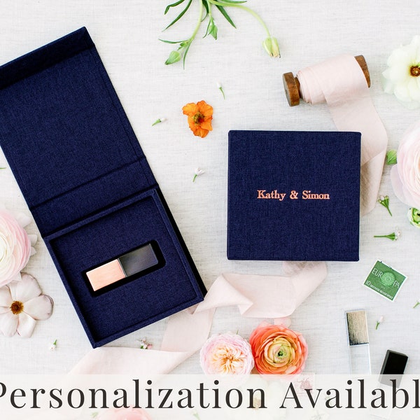 NAVY BLUE Linen Box | USB Box | Flash Drive Packaging | Photographer Gifts for Clients