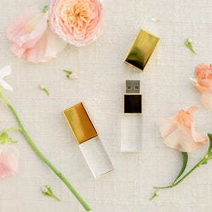 GOLD / Brass and Crystal USB 3.0 High Speed | Wedding Flash Drive | 8GB | 16GB | 32GB | 64GB | 128GB| Engraved