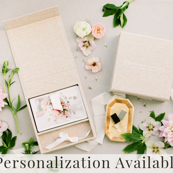 OATMEAL Linen Box | 4x6 Photo and USB Box | Off-White Ribbons | Proof Print Packaging | Photographer Gifts for Clients