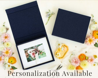 NAVY BLUE Linen Box | 8x10 Photo Box | Off-White Ribbon | Proof Print Packaging | Photographer Gifts for Clients