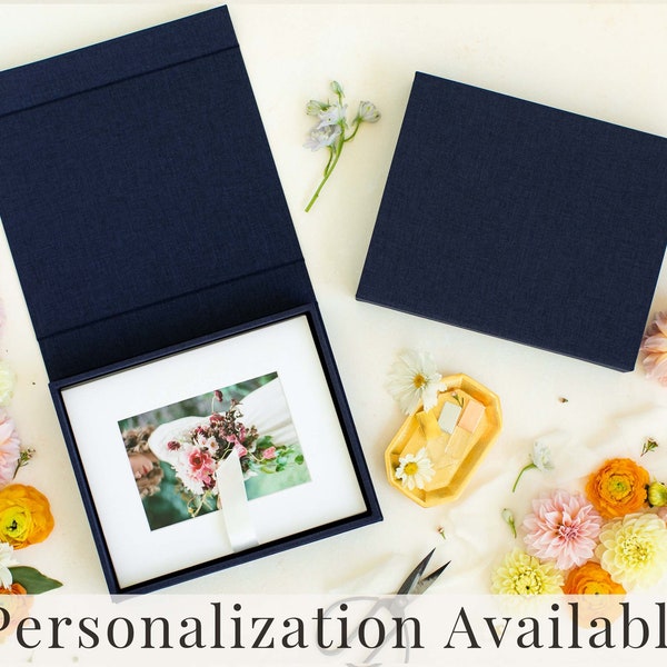 NAVY BLUE Linen Box | 8x10 Photo Box | Off-White Ribbon | Proof Print Packaging | Photographer Gifts for Clients