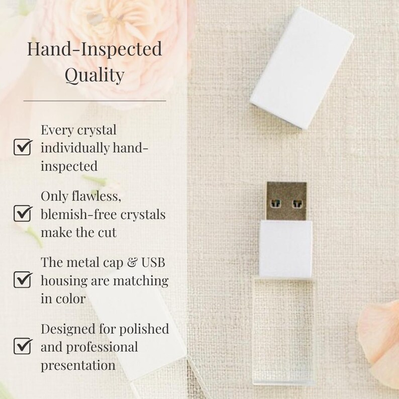 WHITE and Crystal USB 3.0 High Speed | Wedding Flash Drive | 8GB | 16GB | 32GB | 64GB | 128GB | Engraved Bild 9