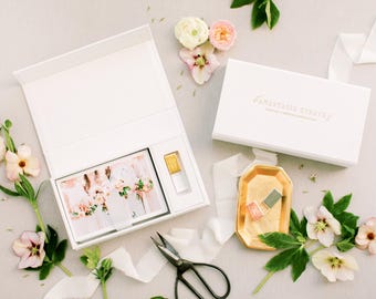 WHITE Linen Box | 4x6 Photo and USB Box | Off-White Ribbon | Proof Print Packaging | Photographer Gifts for Clients