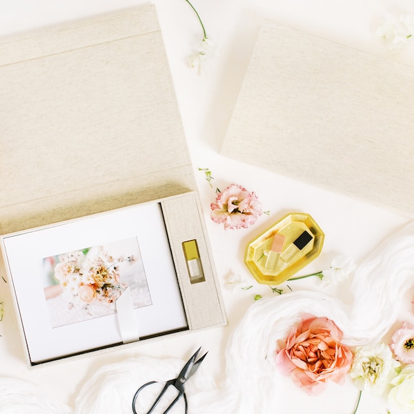 OATMEAL Linen Box | 8x10 Photo and USB Box | Off-White Ribbon | Proof Print Packaging | Photographer Gifts for Clients