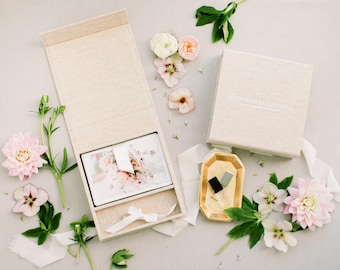 OATMEAL Linen Box | 4x6 Photo and USB Box | Off-White Ribbons | Proof Print Packaging | Photographer Gifts for Clients