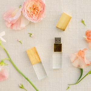 BRUSHED GOLD / Brushed Brass and Crystal USB 3.0 High Speed | Wedding Flash Drive | 8GB | 16GB | 32GB | 64GB | 128GB | Engraved