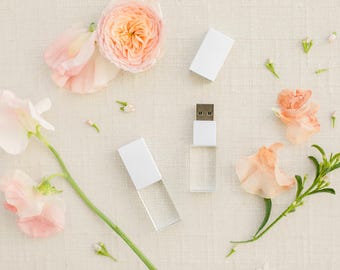 WHITE and Crystal USB 3.0 High Speed | Wedding Flash Drive | 8GB | 16GB | 32GB | 64GB | 128GB | Engraved