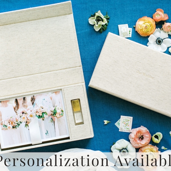 OATMEAL Linen Box | 5x7 Photo and USB Box | Off-White Ribbon | Proof Print Packaging | Photographer Gifts for Clients