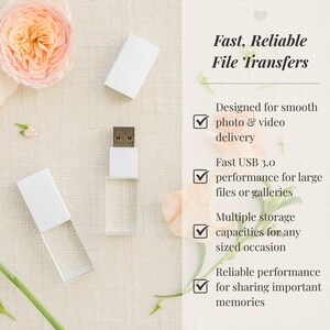WHITE and Crystal USB 3.0 High Speed | Wedding Flash Drive | 8GB | 16GB | 32GB | 64GB | 128GB | Engraved Bild 2